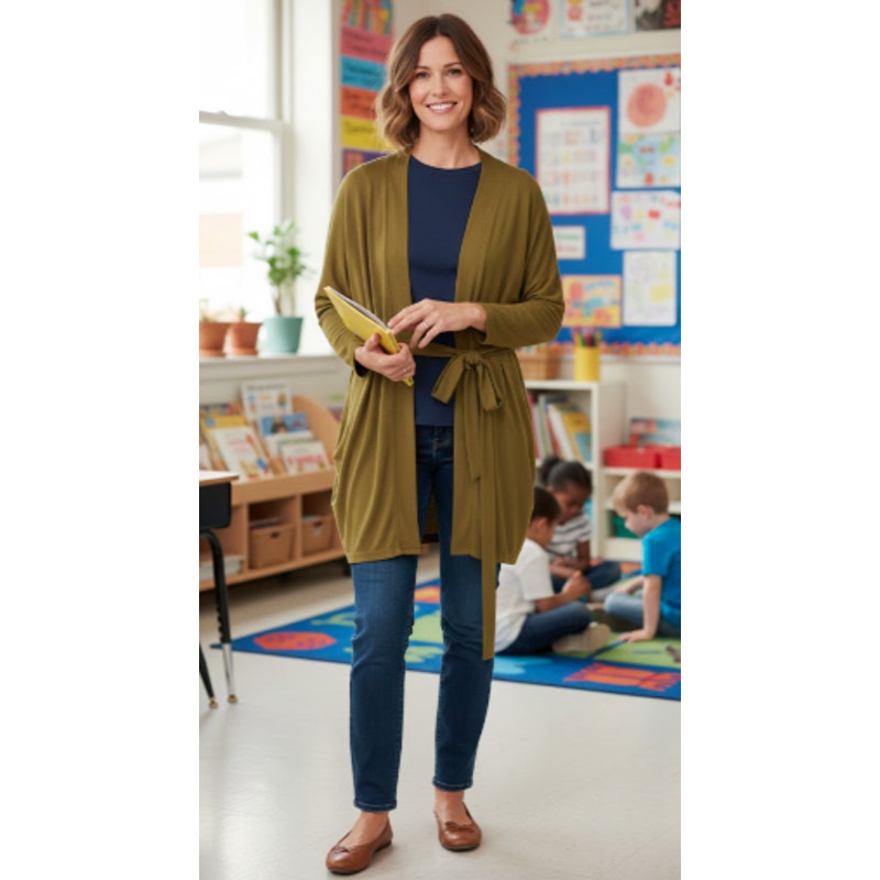 Bitte Kai Rand Green Open Cardigan Tunic With Wrap-Around Tie